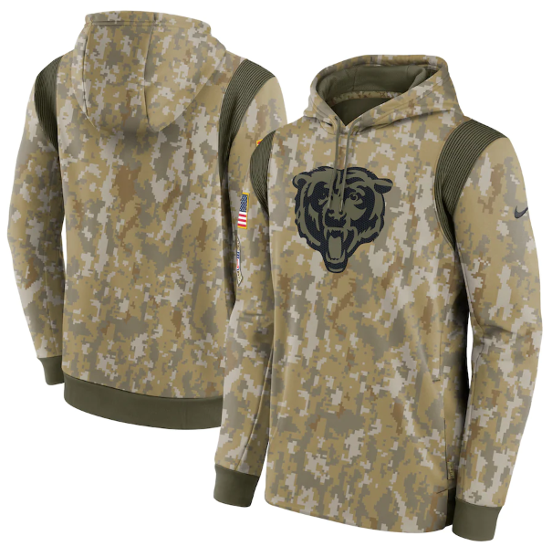 Men's Chicago Bears Camo 2021 Salute To Service Therma Performance Pullover Hoodie Men's Chicago Bears Camo 2021 Salute To Service Therma Performance Pullover Hoodie